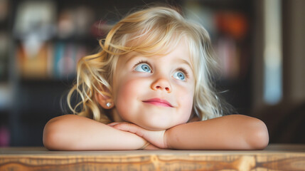 portrait of a little dreaming girl with blue eyes