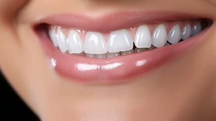 Obraz premium Close up portrait of a woman smiling with visible orthodontic braces on her teeth
