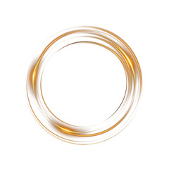 Golden or yellow magical fantasy portal. Round light frame, with fine dust particles, futuristic teleporter. Golden neon lights illuminate night scene with sparkles. Lighting effect. PNG.