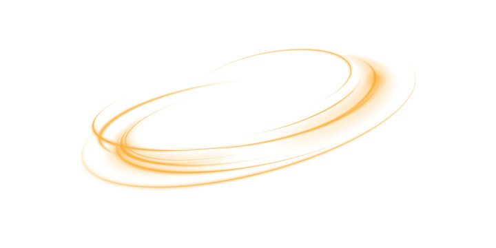 Golden or yellow magical fantasy portal. Round light frame, with fine dust particles, futuristic teleporter. Golden neon lights illuminate night scene with sparkles. Lighting effect. PNG.