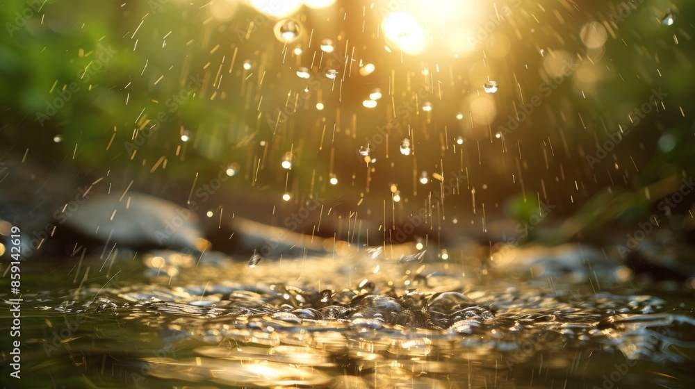 Poster condensation collecting on a clean water, creating a refreshing visual cue.