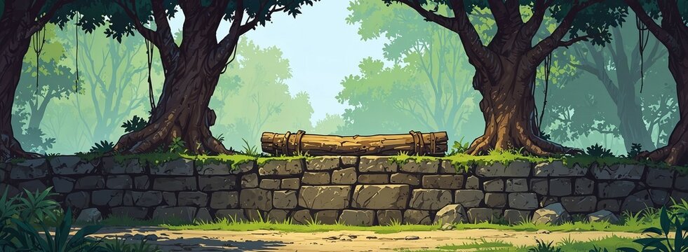 Parallax Background For Game, Old Stone Well.