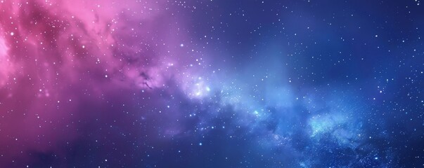 Naklejka premium Colorful space nebula with stars and galaxies in the night sky, cosmic scene with pink and blue hues. Astronomy and outer space concept