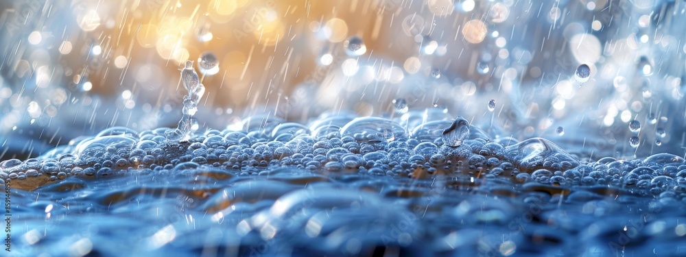 Poster condensation collecting on a clean water, creating a refreshing visual cue.