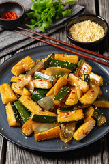 Japanese Hibachi Zucchini on a plate, top view