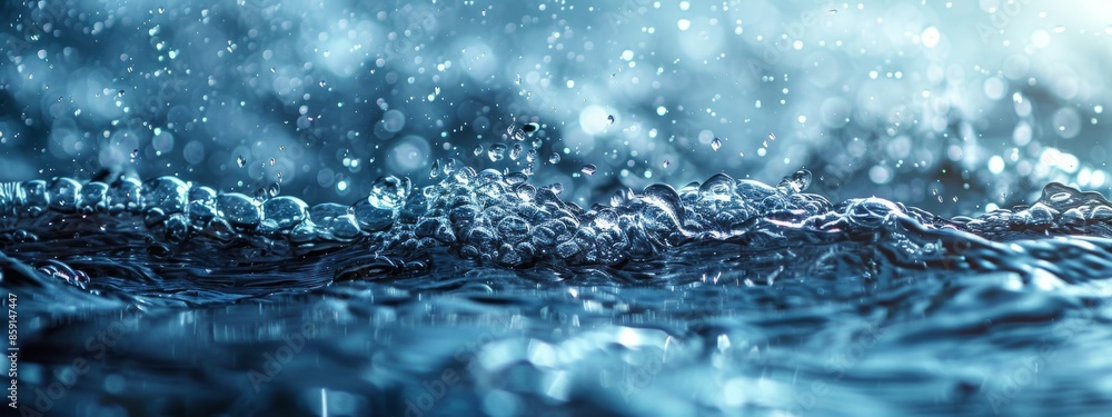 Poster condensation collecting on a clean water, creating a refreshing visual cue.