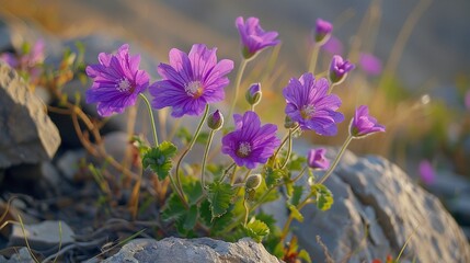 Uzbekistani Desert Bloom A hardy desert flower with vibrant purple petals, thriving in the arid climate of Uzbekistan