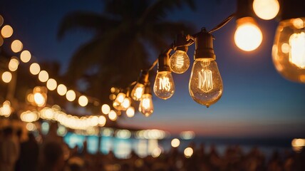 Light decorations at a beach party