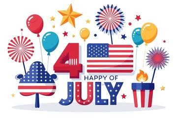 Festive 4th of July clipart featuring American flag, fireworks, and patriotic decorations, Colorful 4th of July clipart with stars, stripes, and fireworks for Independence Day  Generative AI