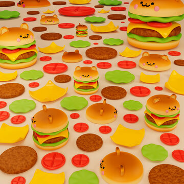 Cute bear face burger illustration with colorful patterned elements