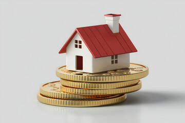 A financial saving illustration with a house and gold coins