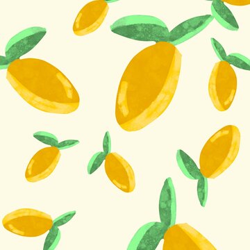 Seamless pattern of lemons with leaves on a light background