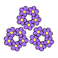 Floral pattern isolated on white background. Flower with violet petals. Decoration and design for postcard, invitation. Vector art illustration. Hand drawn outline