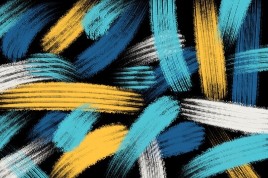 Abstract brush strokes in blue, yellow, and black