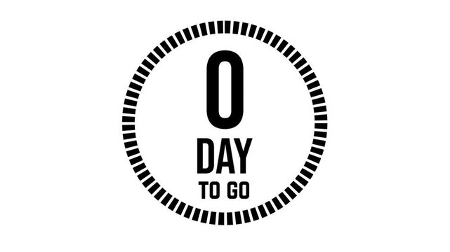 0 day to go, 31 t0 0 day count 2D animation, motion graphics running numbers counting days, 0 days in a month, zero day left, 4K HD video with black text Transparent video alpha channel.