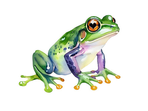 recommend clip art: Green frog. Watercolor painting. Clip art. Isolated transparent background.