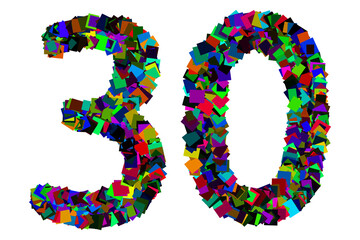 Colorful number 30 for math concept