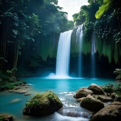 Fototapeta premium Majestic Waterfall in a Tropical Forest