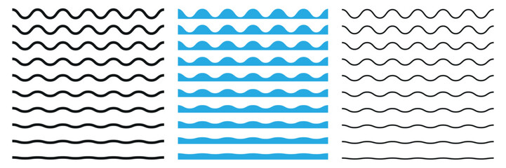 Set of wavy horizontal lines. Wave line border design element. Zigzag text divider. © ShafiqGFX