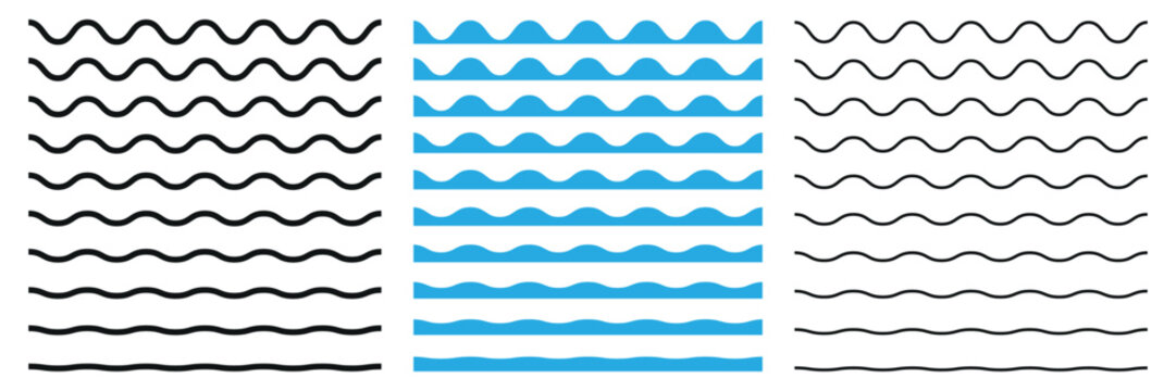 Set of wavy horizontal lines. Wave line border design element. Zigzag text divider.