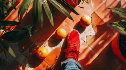 Naklejka premium Red Sneakers and Oranges
