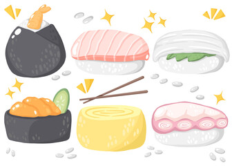 Japanese food illustration. Japanese food Collection Illustration.