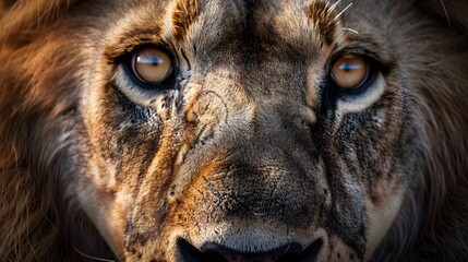 Naklejka premium Male lion from the Kgalagadi desert facial portrait in fine art. Panthera leo. 