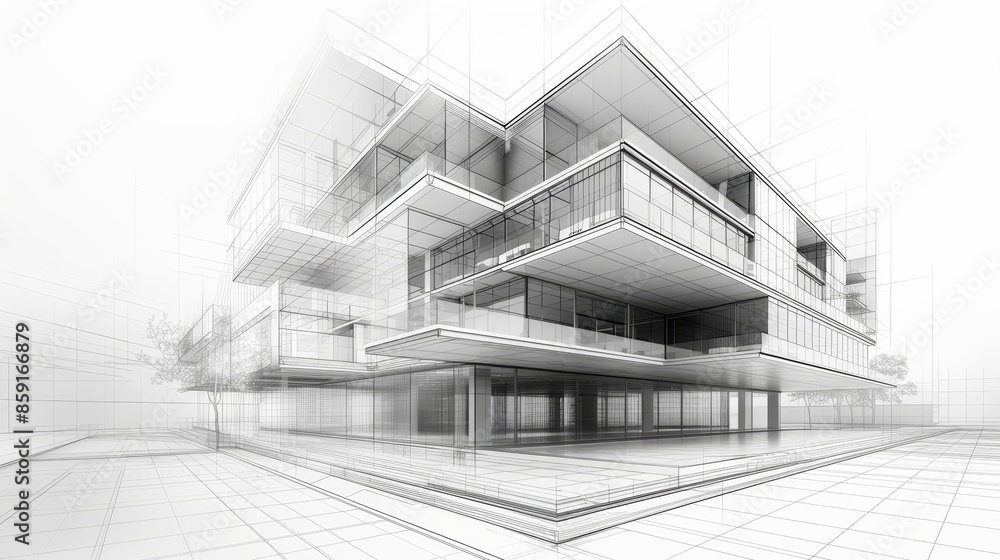Poster engineering architecture wireframe: an illustration of a wireframe model showcasing the design of a 
