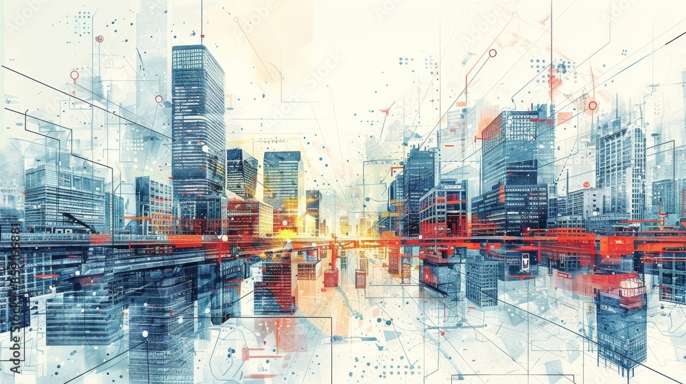 Poster engineering architecture urban development: an illustration depicting urban development projects in 