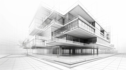 Engineering Architecture Wireframe: An illustration of a wireframe model showcasing the design of a modern building