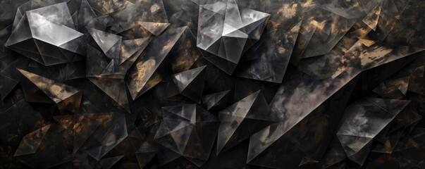 Abstract background of triangles of different sizes, dark and smoky tones, with smudged edges.