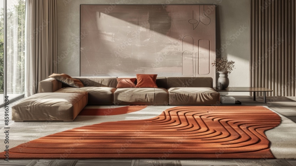 Poster a contemporary rug with asymmetrical shapes and lines adding an edgy touch to a room.
