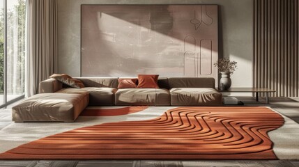 A contemporary rug with asymmetrical shapes and lines adding an edgy touch to a room.