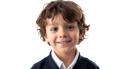 Boy in school uniform with white background in vertical photo