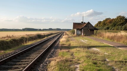 The train stop is surrounded by endless fields and farmland.