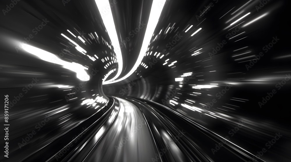 Poster speeding motion blurred in tunnel. powerful of abtract light trails. 3d rendering