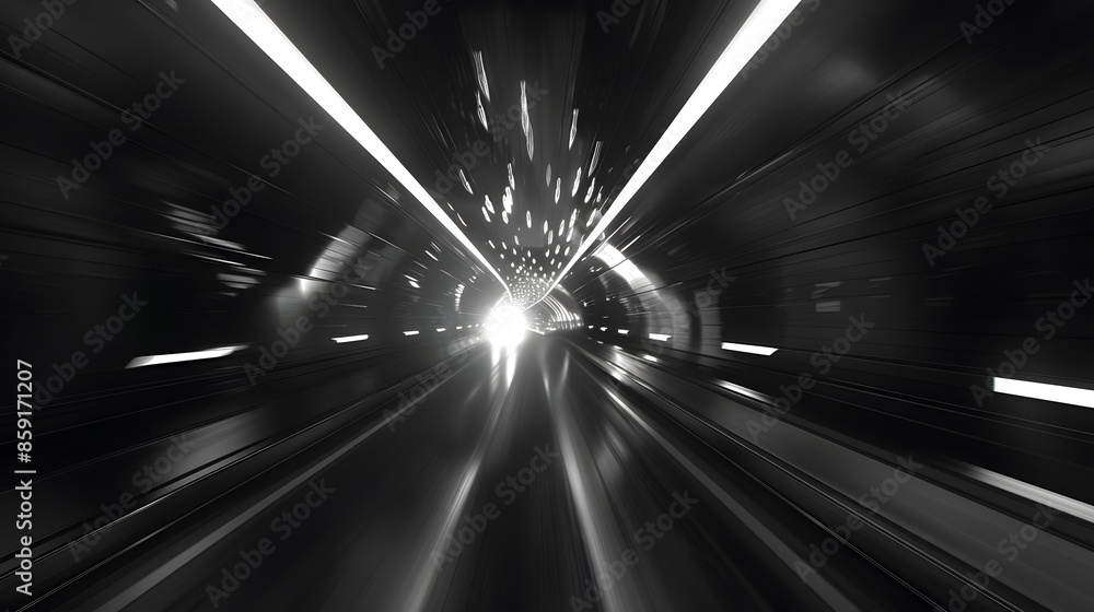 Poster speeding motion blurred in tunnel. powerful of abtract light trails. 3d rendering