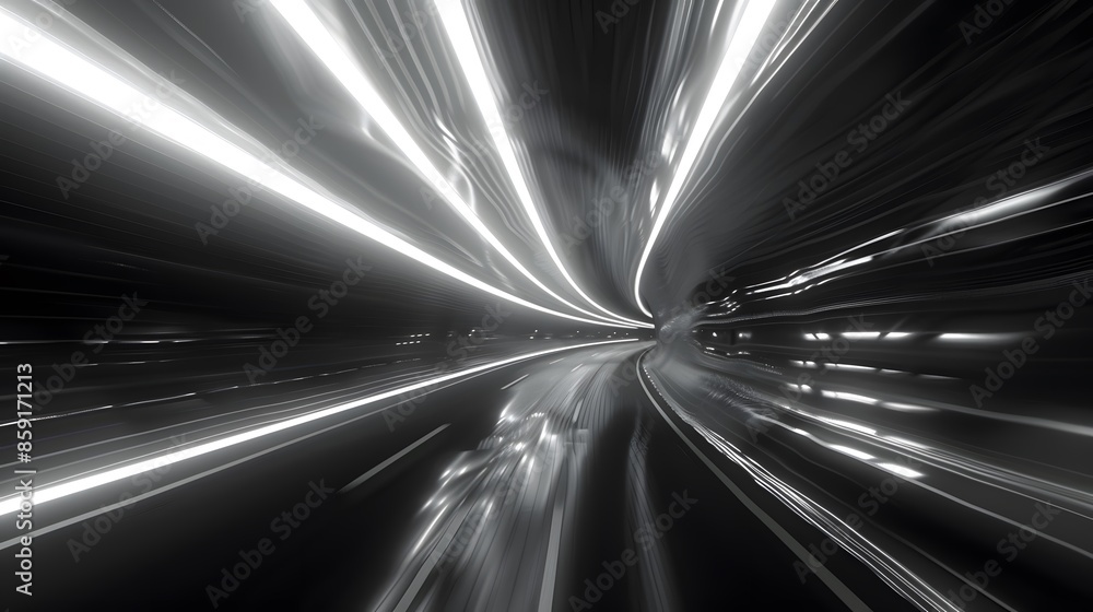 Poster speeding motion blurred in tunnel. powerful of abtract light trails. 3d rendering
