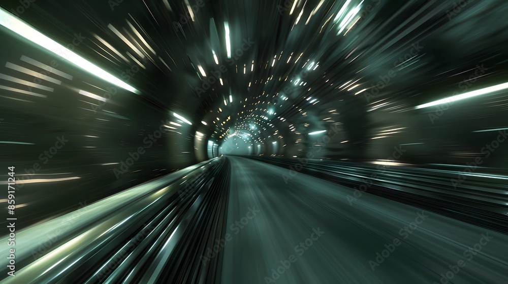 Poster speeding motion blurred in tunnel. powerful of abtract light trails. 3d rendering