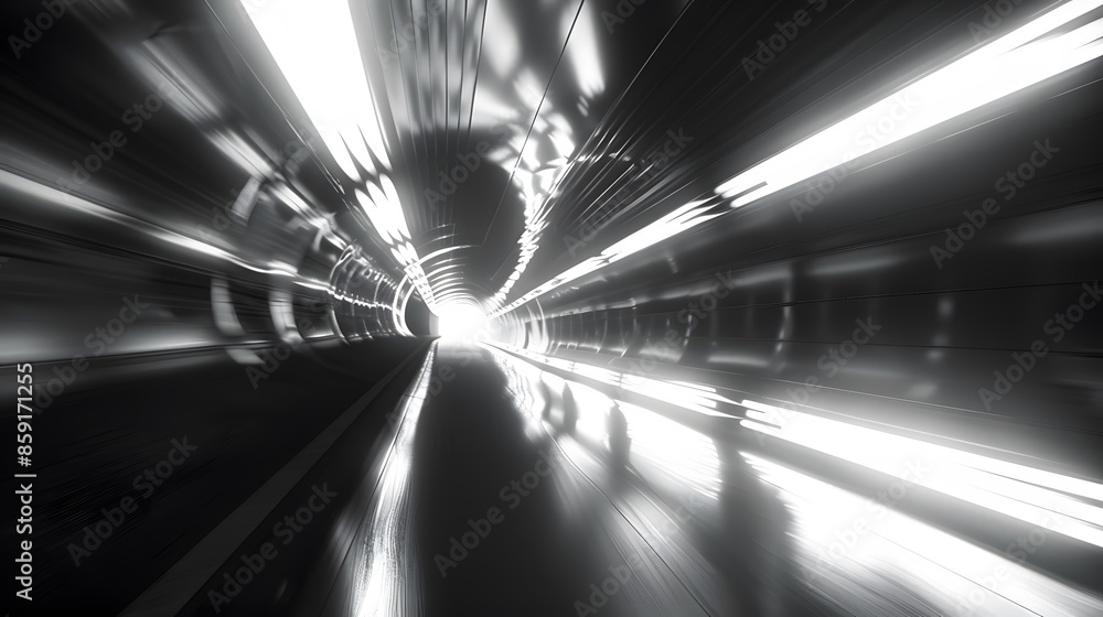 Poster speeding motion blurred in tunnel. powerful of abtract light trails. 3d rendering