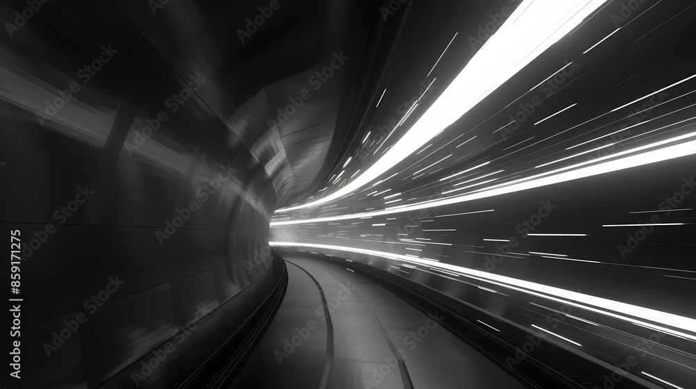 Poster speeding motion blurred in tunnel. powerful of abtract light trails. 3d rendering
