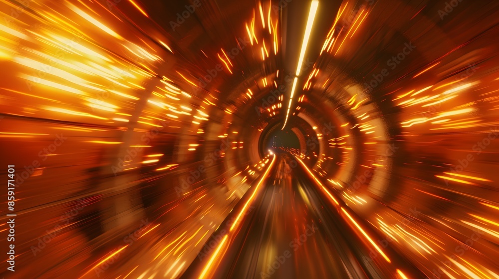 Poster speeding motion blurred in tunnel. powerful of abtract light trails. 3d rendering