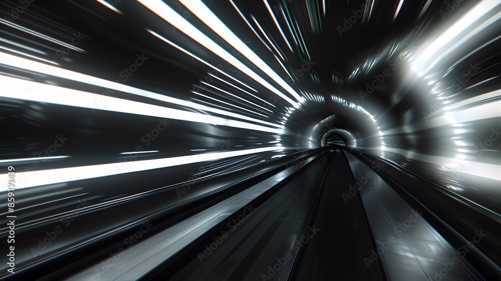 Poster speeding motion blurred in tunnel. powerful of abtract light trails. 3d rendering