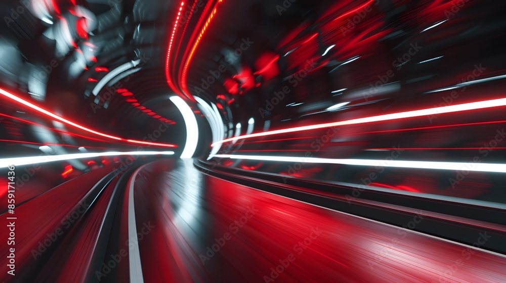Poster speeding motion blurred in tunnel. powerful of abtract light trails. 3d rendering