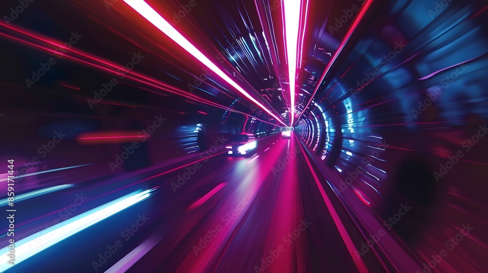 Poster speeding motion blurred in tunnel. powerful of abtract light trails. 3d rendering