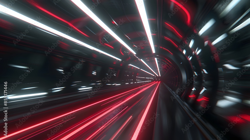 Poster speeding motion blurred in tunnel. powerful of abtract light trails. 3d rendering