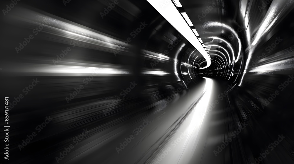 Aufkleber speeding motion blurred in tunnel. powerful of abtract light trails. 3d rendering