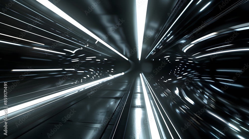 Poster speeding motion blurred in tunnel. powerful of abtract light trails. 3d rendering