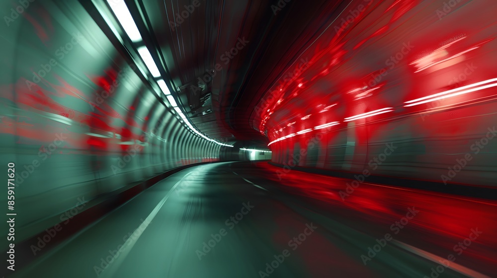 Poster speeding motion blurred in tunnel. powerful of abtract light trails. 3d rendering