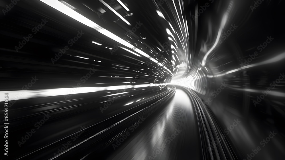 Poster speeding motion blurred in tunnel. powerful of abtract light trails. 3d rendering